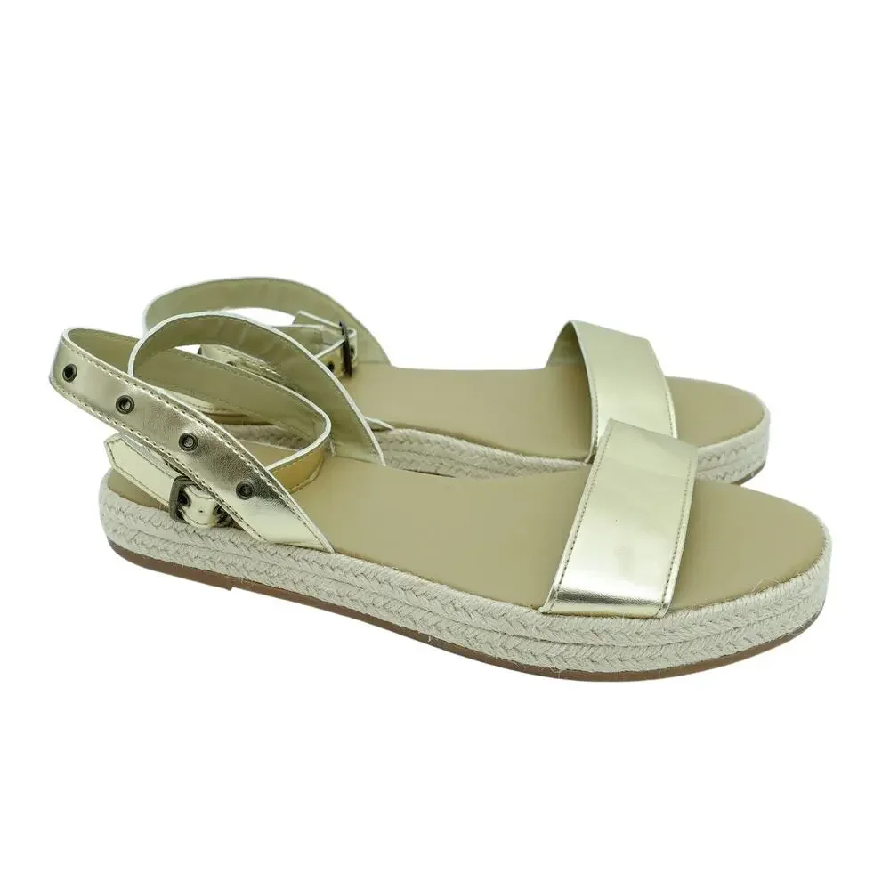 GAP Metallic Gold Platform Strappy Espadrille Comfort Sandals - Size 8.5